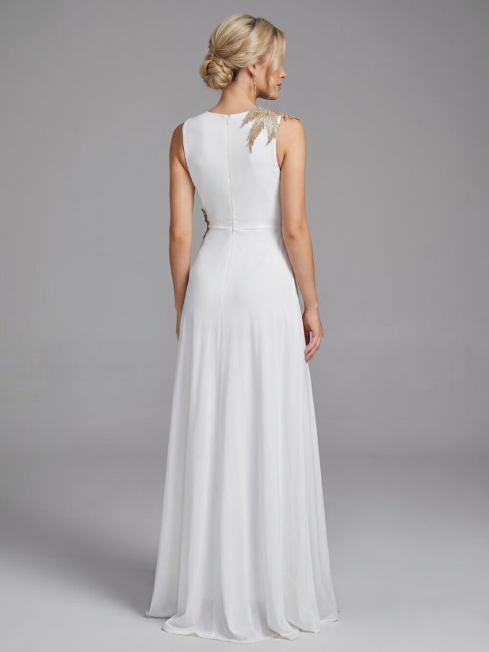 Women White Formal Maxi Dress Elegant High Slit Evening Party Gown Chic - Picture 3 of 4